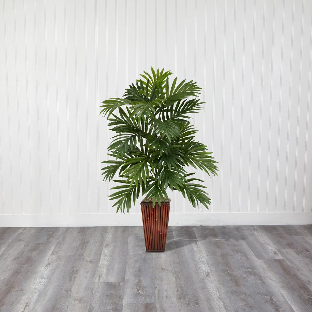 Areca Palm with Bamboo Vase Silk Plant. Picture 3
