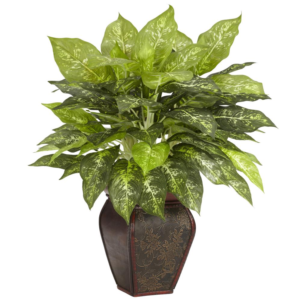 Dieffenbachia with Decorative Vase Silk Plant. Picture 1