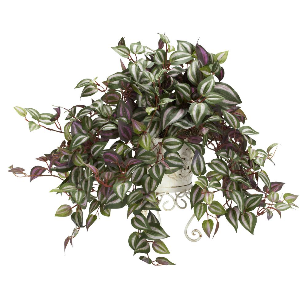 Wandering Jew with Metal Planter Silk Plant. Picture 2