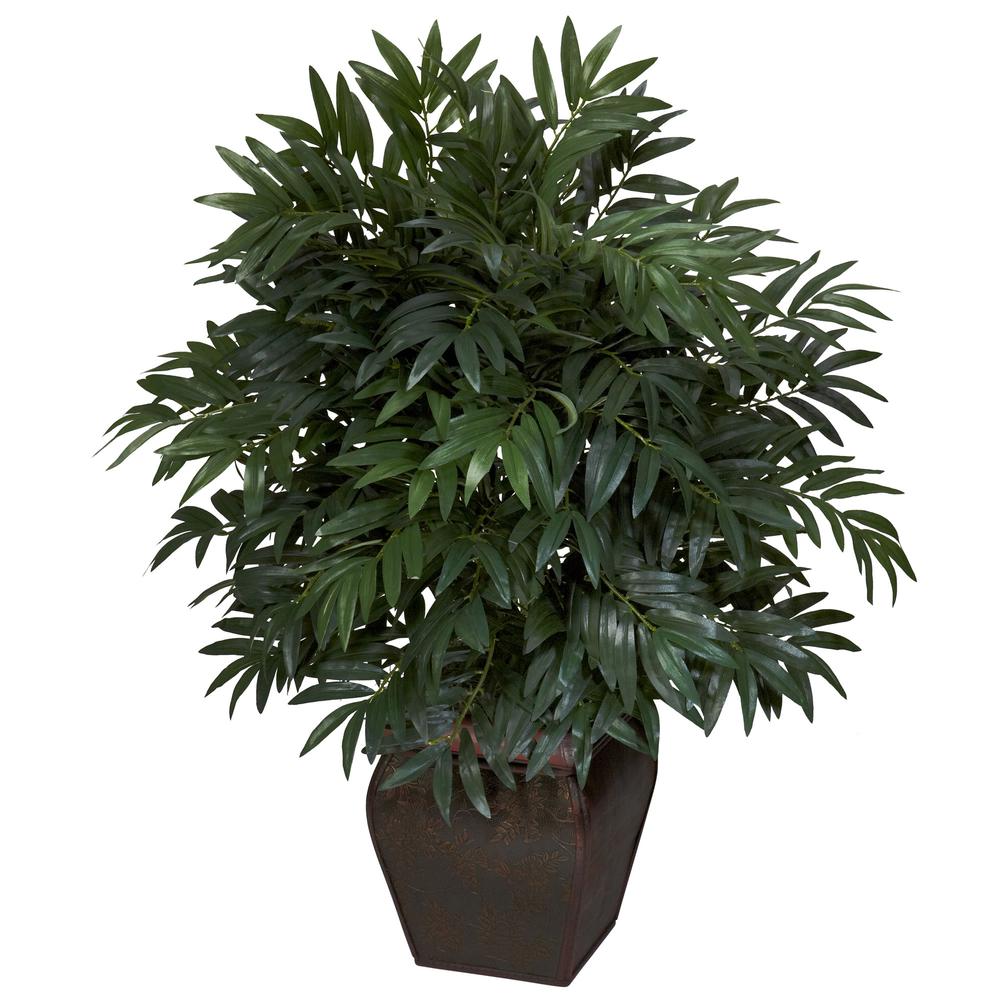 Double Bamboo Palm with Decorative Planter Silk Plant. Picture 1