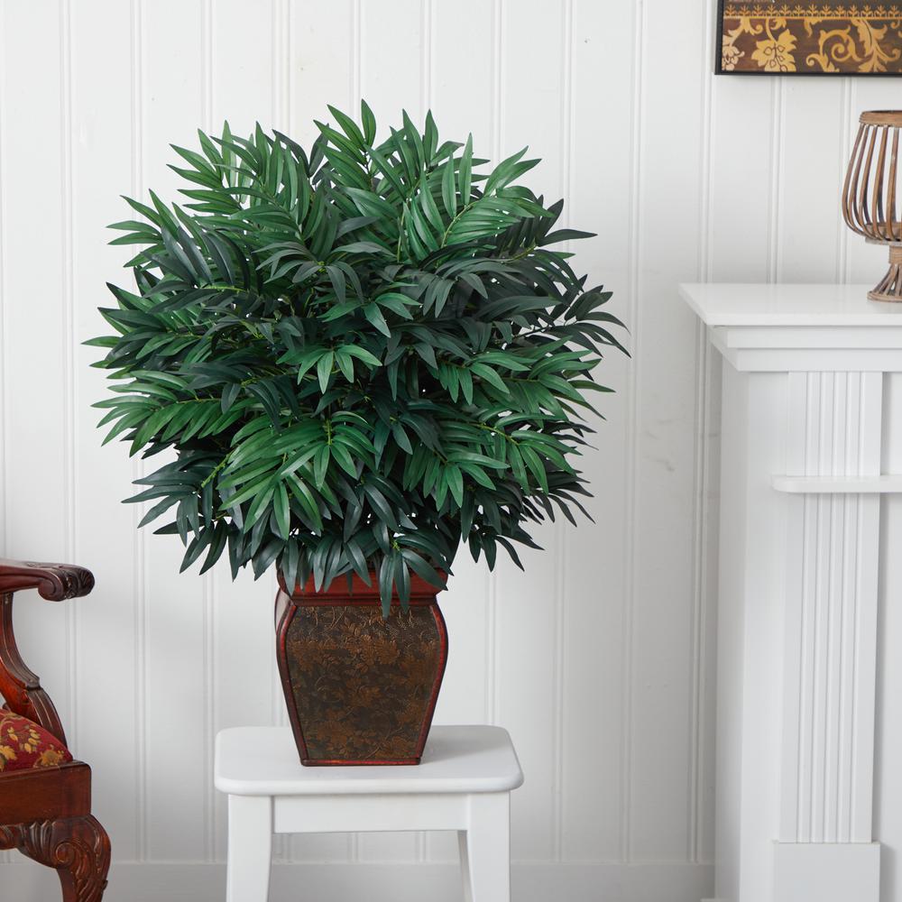 Double Bamboo Palm with Decorative Planter Silk Plant. Picture 2