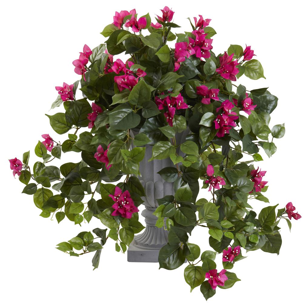 27in. Bougainvillea Flowering Silk Plant with Decorative Urn. Picture 1