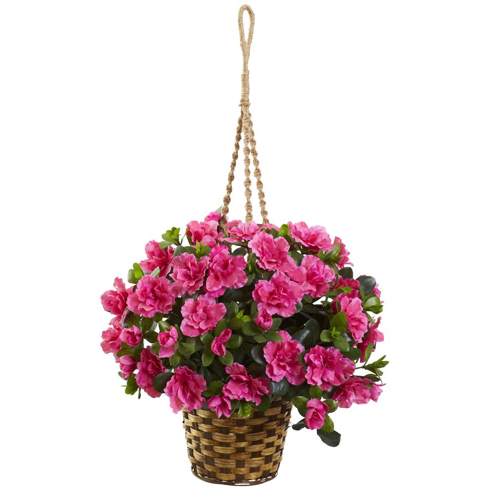 Azalea Flowering Silk Hanging Basket. Picture 1