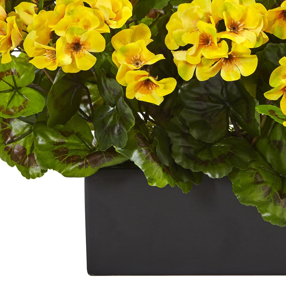 Geranium Silk Plant in Rectangular Planter, UV Resistant (Indoor/Outdoor), Yellow. Picture 2