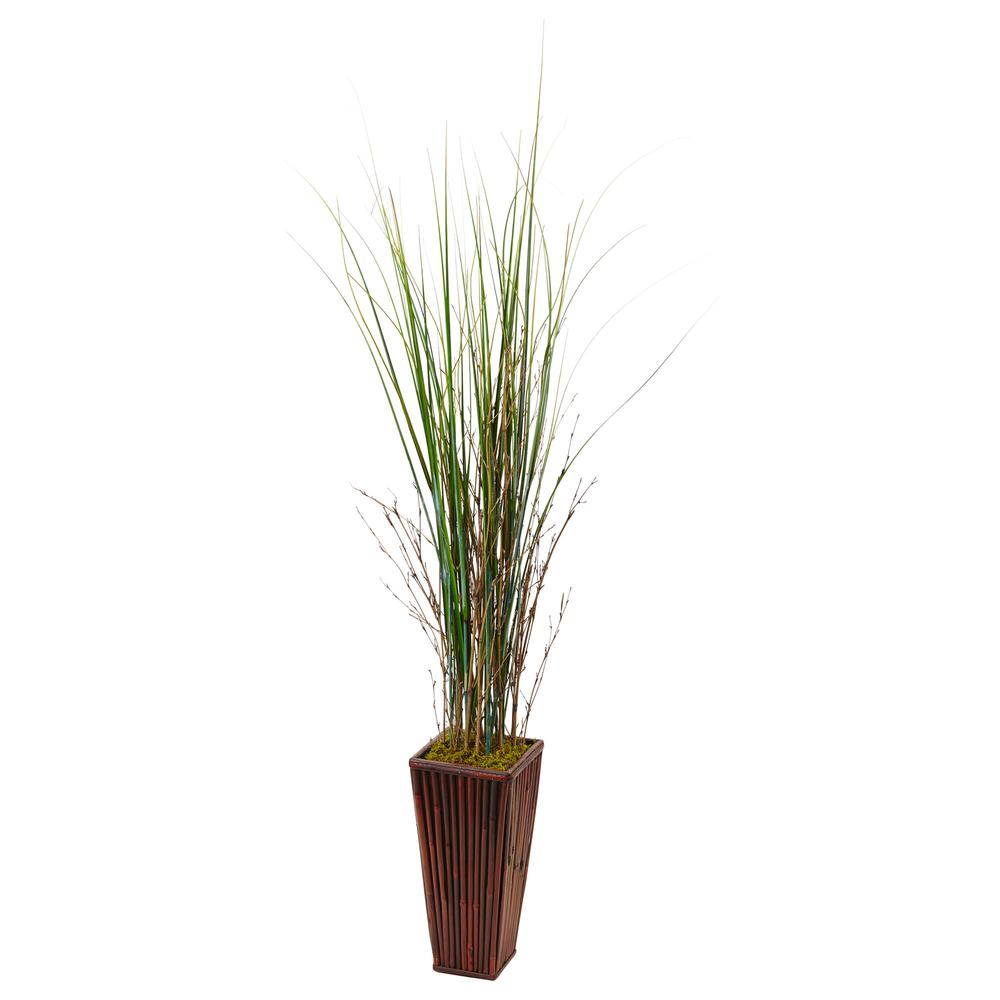 Bamboo Artificial Grass in Bamboo Planter. Picture 1