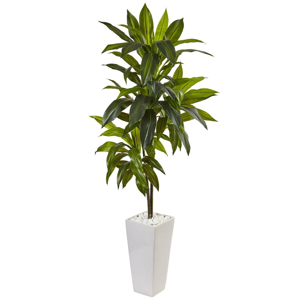 3ft. Dracaena Artificial Plant in White Tower Planter. Picture 1