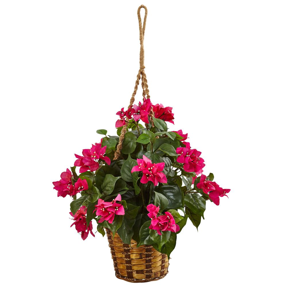 Bougainvillea Flowering Artificial Plant in Hanging Basket. Picture 1