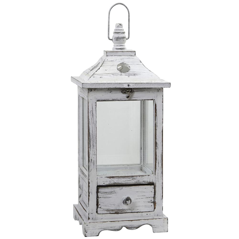 Distressed Wooden Lantern with Drawer. Picture 1
