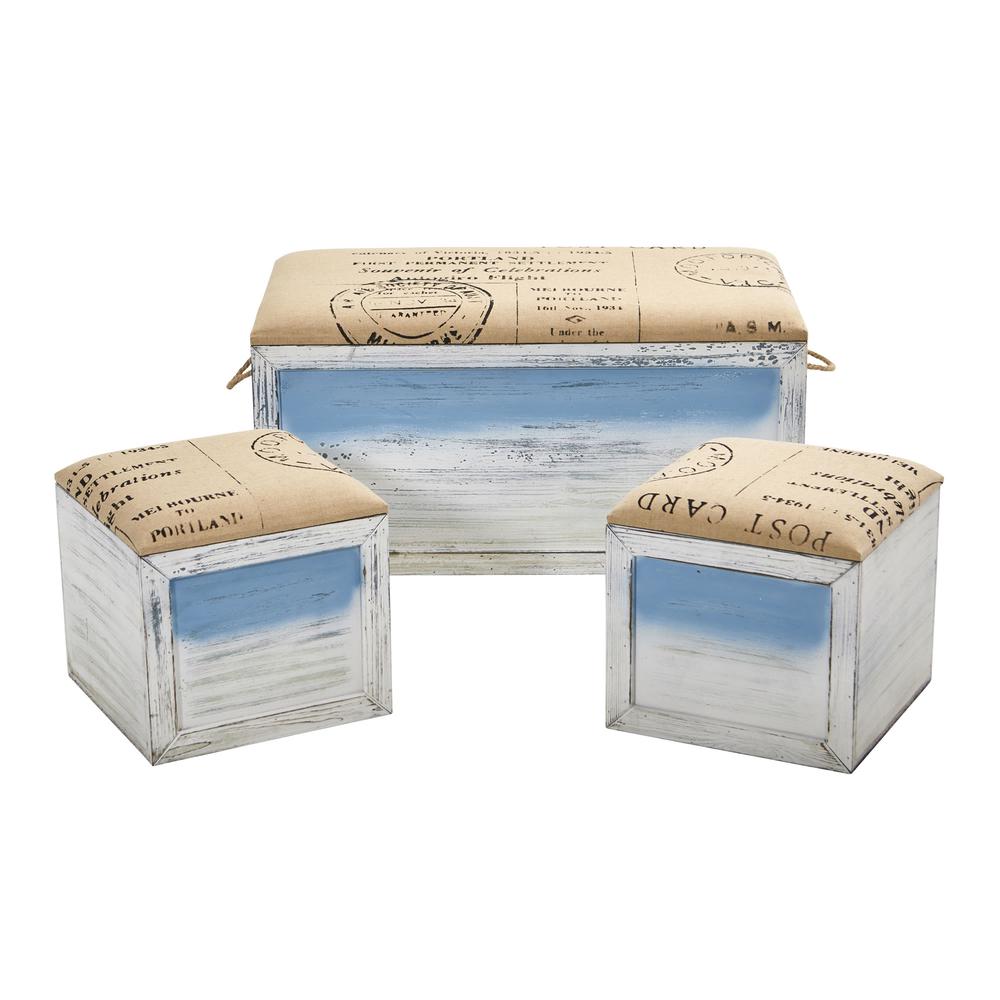 Ocean Breeze Storage Boxes, Bench and Seating Set (Set of 3). Picture 1