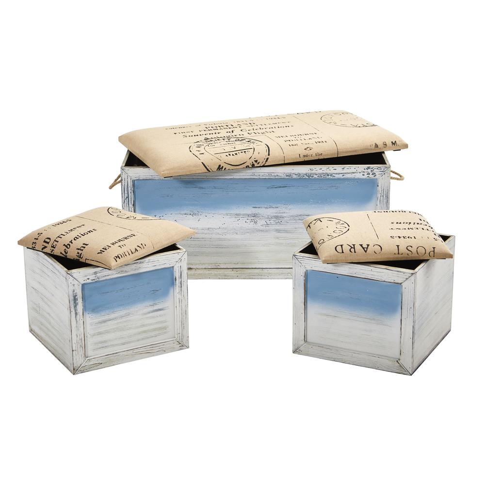 Ocean Breeze Storage Boxes, Bench and Seating Set (Set of 3). Picture 5