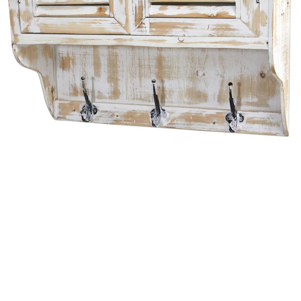 32in. White Washed Wall Cabinet with Hooks. Picture 2