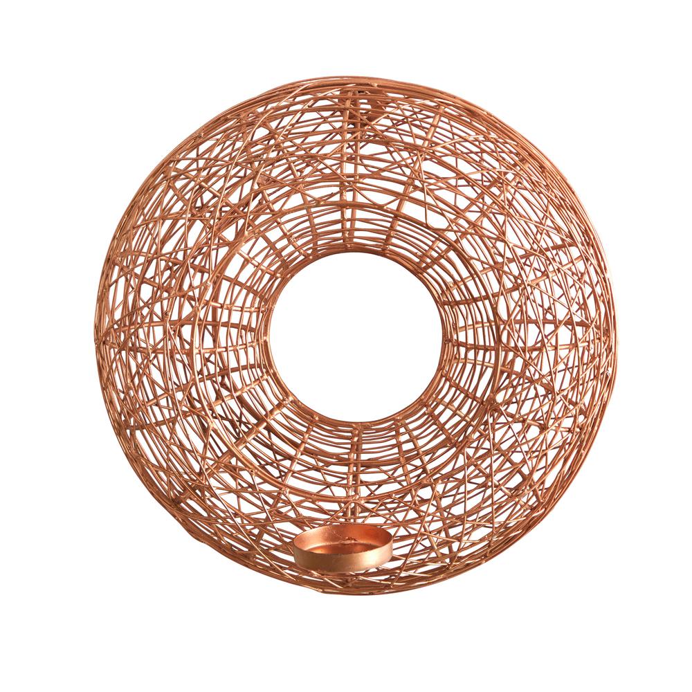 11in. Wired Copper Circle Wall Sconce Candle Holder. Picture 1