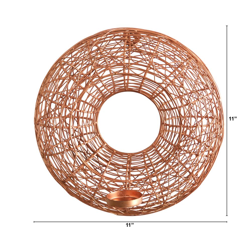11in. Wired Copper Circle Wall Sconce Candle Holder. Picture 2