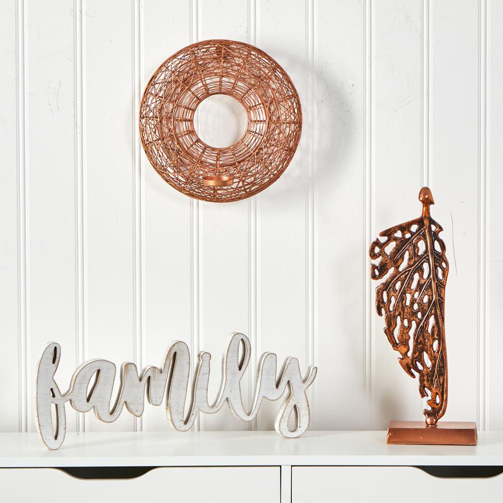 11in. Wired Copper Circle Wall Sconce Candle Holder. Picture 3