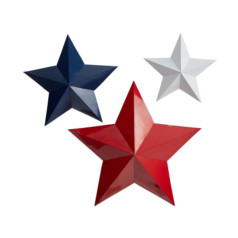 12in., 18in. and 24in. Americana Farmhouse Metal Stars Wall Decor Set (Set of 3). Picture 1