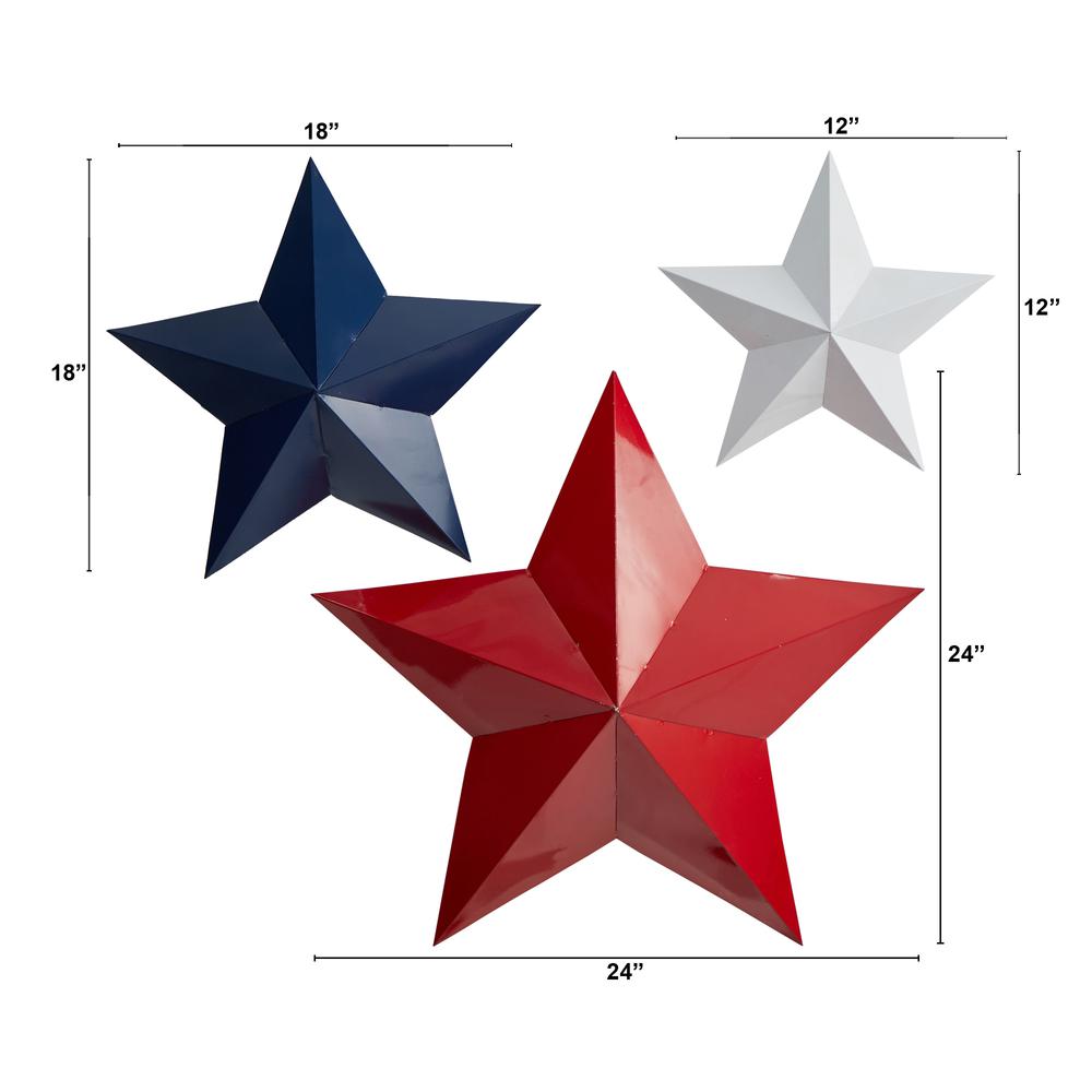 12in., 18in. and 24in. Americana Farmhouse Metal Stars Wall Decor Set (Set of 3). Picture 2