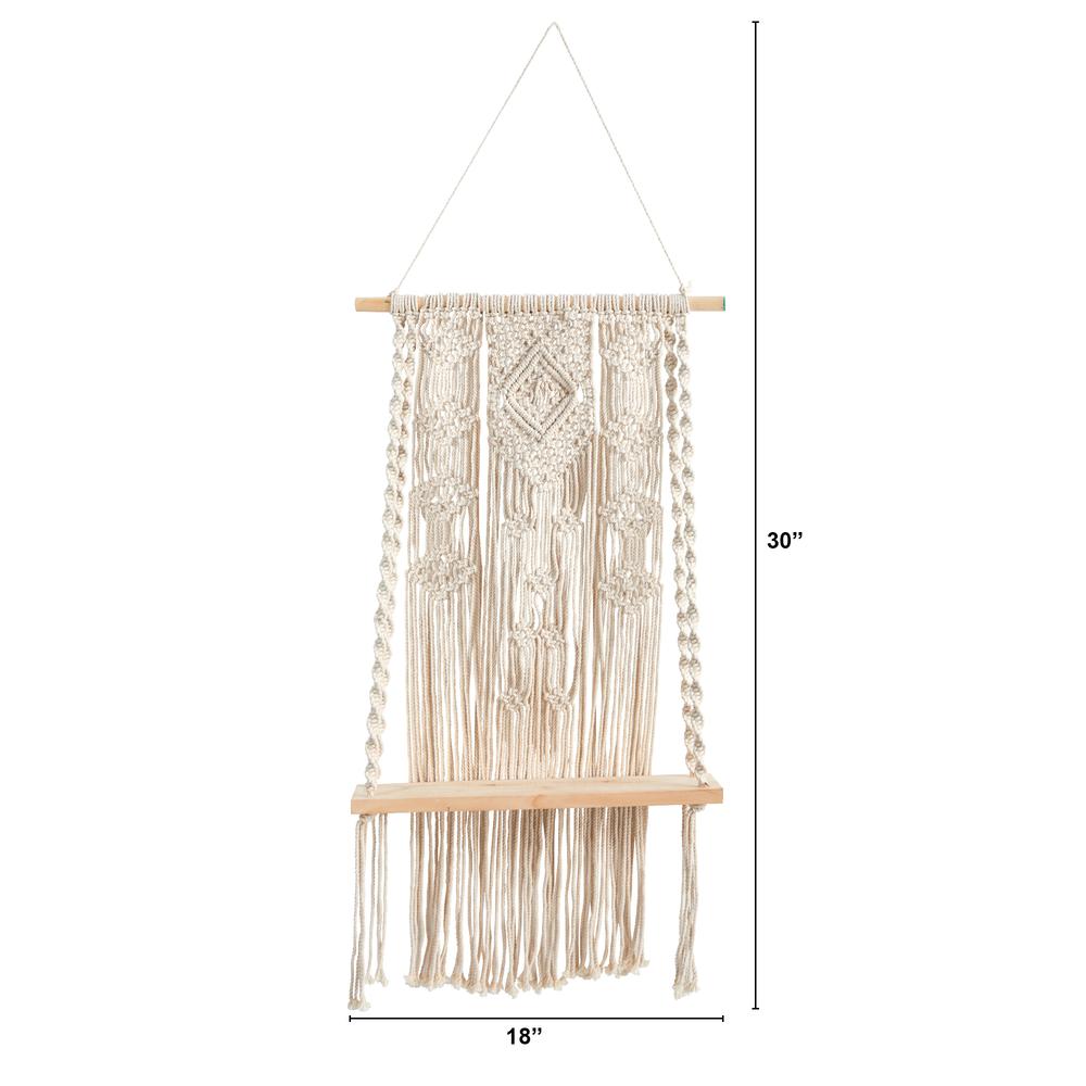 2.5ft. x 1.5ft. Hand Crafted Woven Macrame Wall Hanging with Wooden Shelf. Picture 2