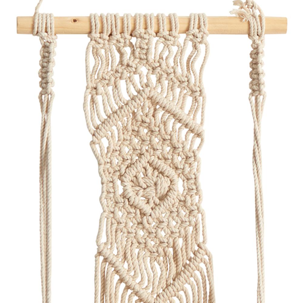22in. Boho Chic Wood Macrame Shelf with Diamond Weave. Picture 3