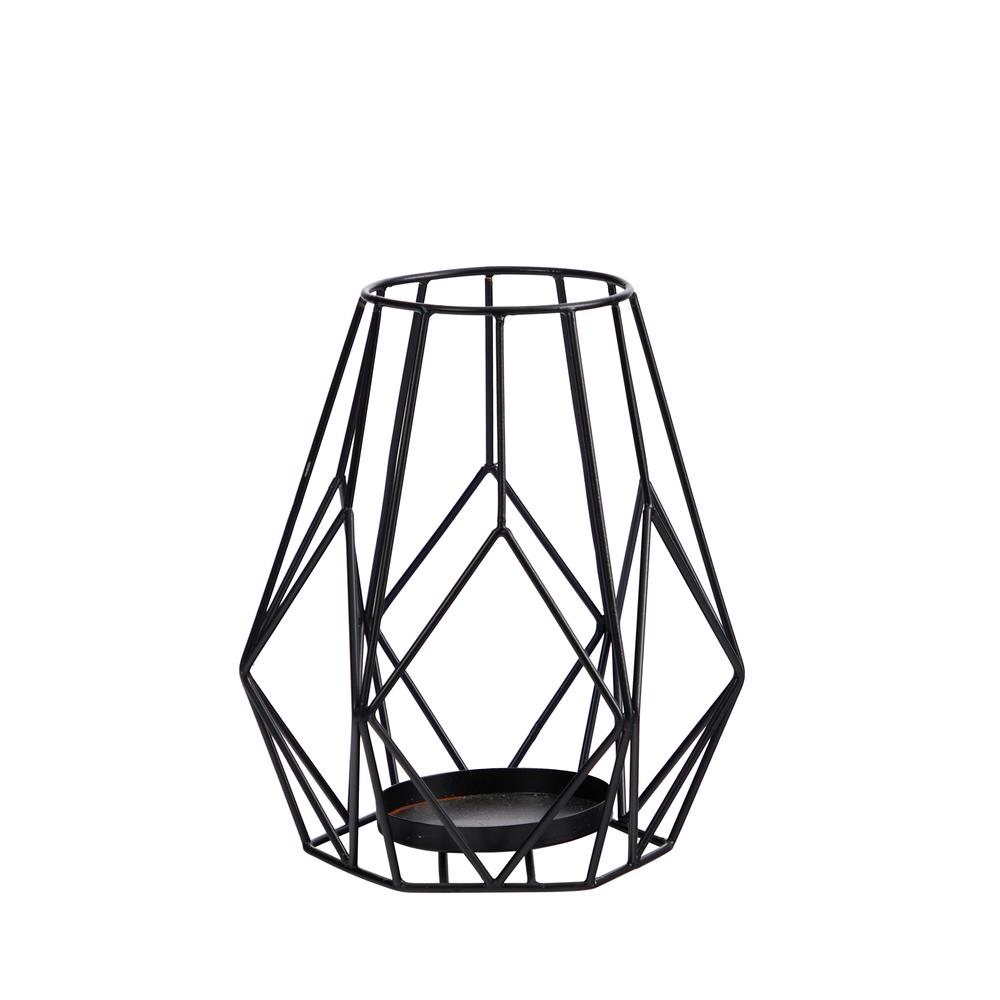 11in. Geometric Black Metal Wire Votive Tea Lantern Candle Holder. Picture 1