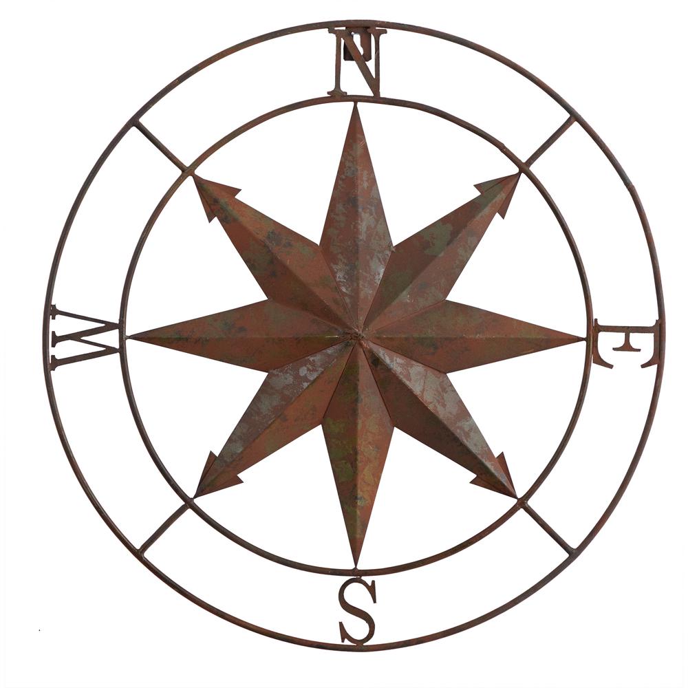 18in. Rustic Nautical Metal Compass Wall Art Decor. Picture 1