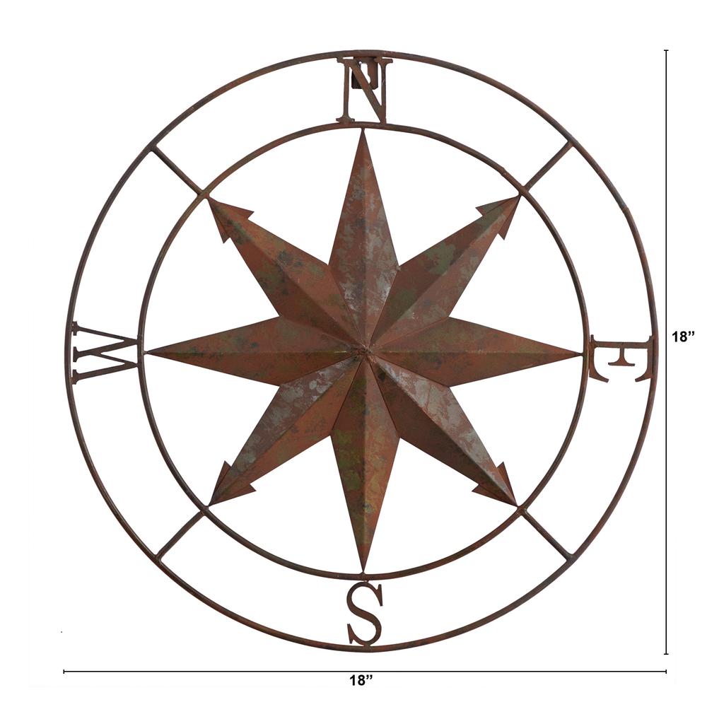 18in. Rustic Nautical Metal Compass Wall Art Decor. Picture 2