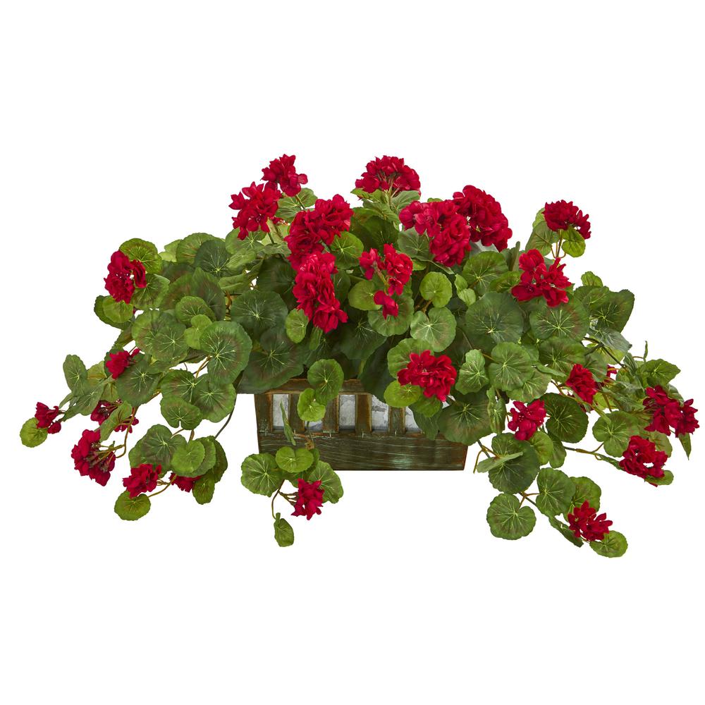 Geranium Artificial Plant in Decorative Planter Red. Picture 1