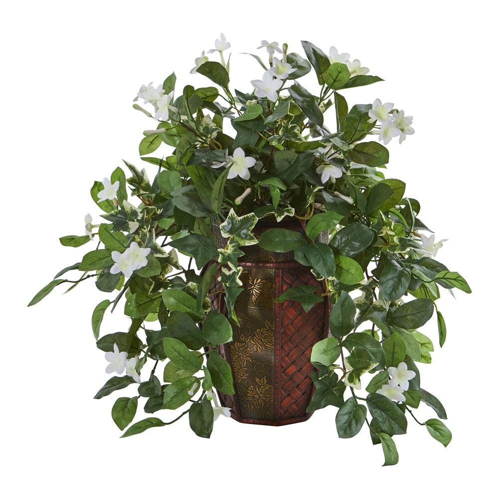 Stephanotis and Ivy Artificial Plant in Decorative Planter. Picture 1