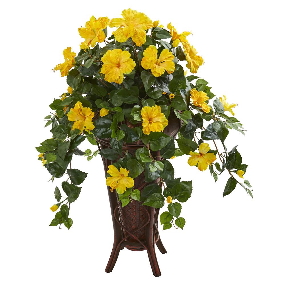 Hibiscus Artificial Plant in Stand Planter. Picture 1