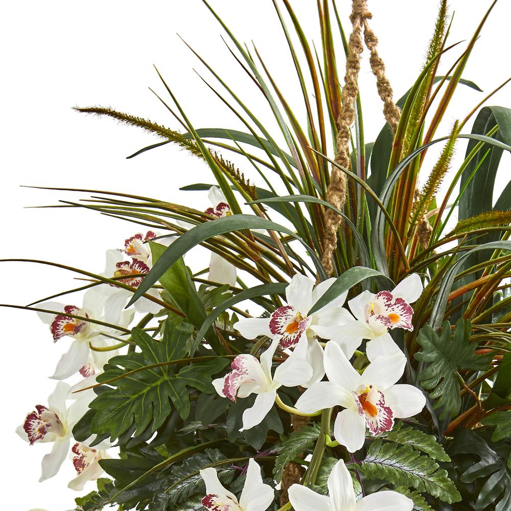 29in. Cymbidium Orchid and Mixed Greens Artificial Plant Hanging Basket. Picture 2