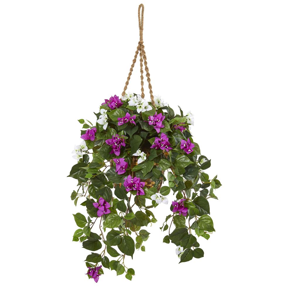 30in. Mixed Bougainvillea Artificial Plant Hanging Basket. Picture 1