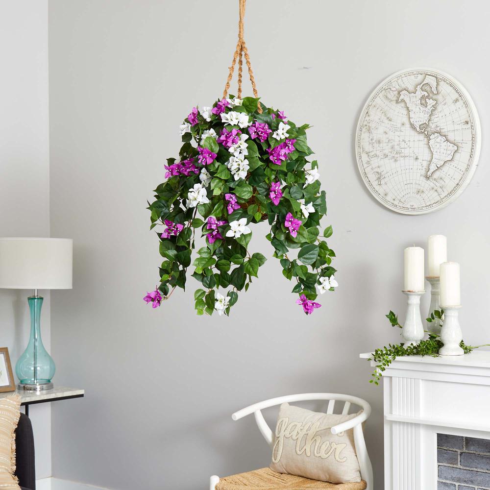 30in. Mixed Bougainvillea Artificial Plant Hanging Basket. Picture 6