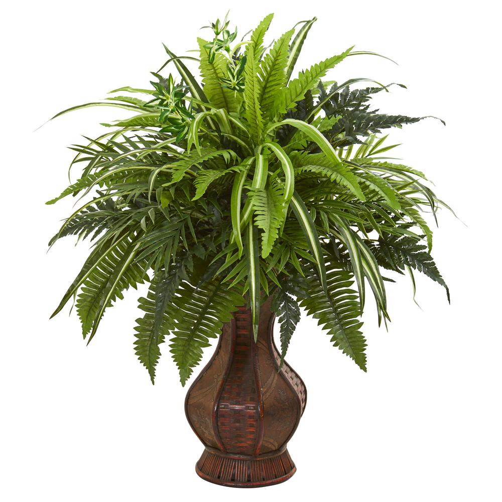26in. Mixed Greens and Fern Artificial Plant in Decorative Planter. Picture 1