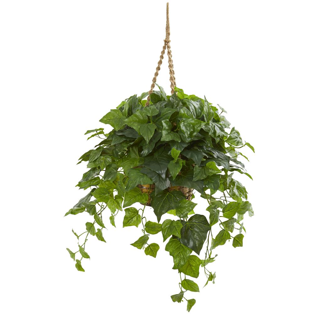 38in. London Ivy Artificial Plant in Hanging Basket (Real Touch). Picture 1
