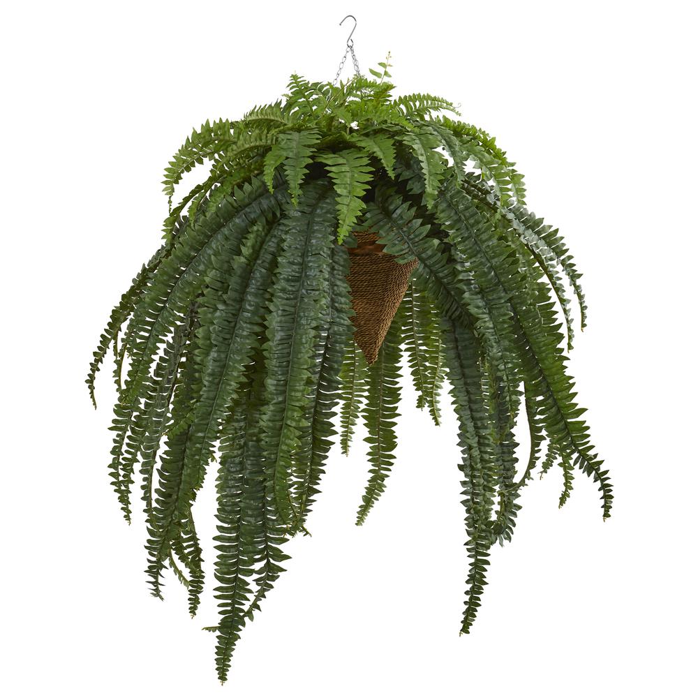 50in. Giant Boston Fern Artificial Plant in Hanging Cone. Picture 1