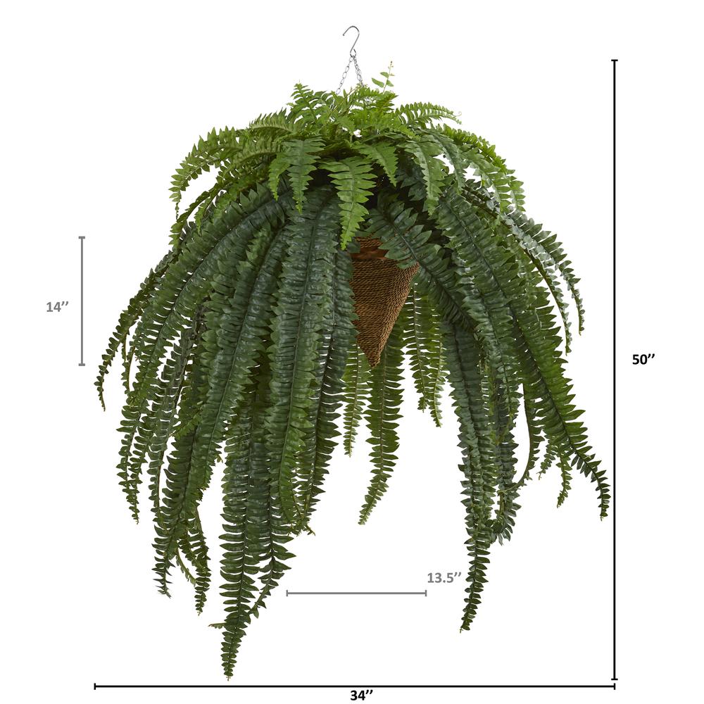 50in. Giant Boston Fern Artificial Plant in Hanging Cone. Picture 3