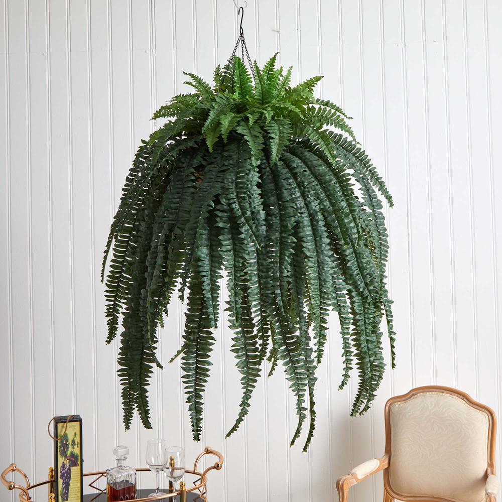 50in. Giant Boston Fern Artificial Plant in Hanging Cone. Picture 4