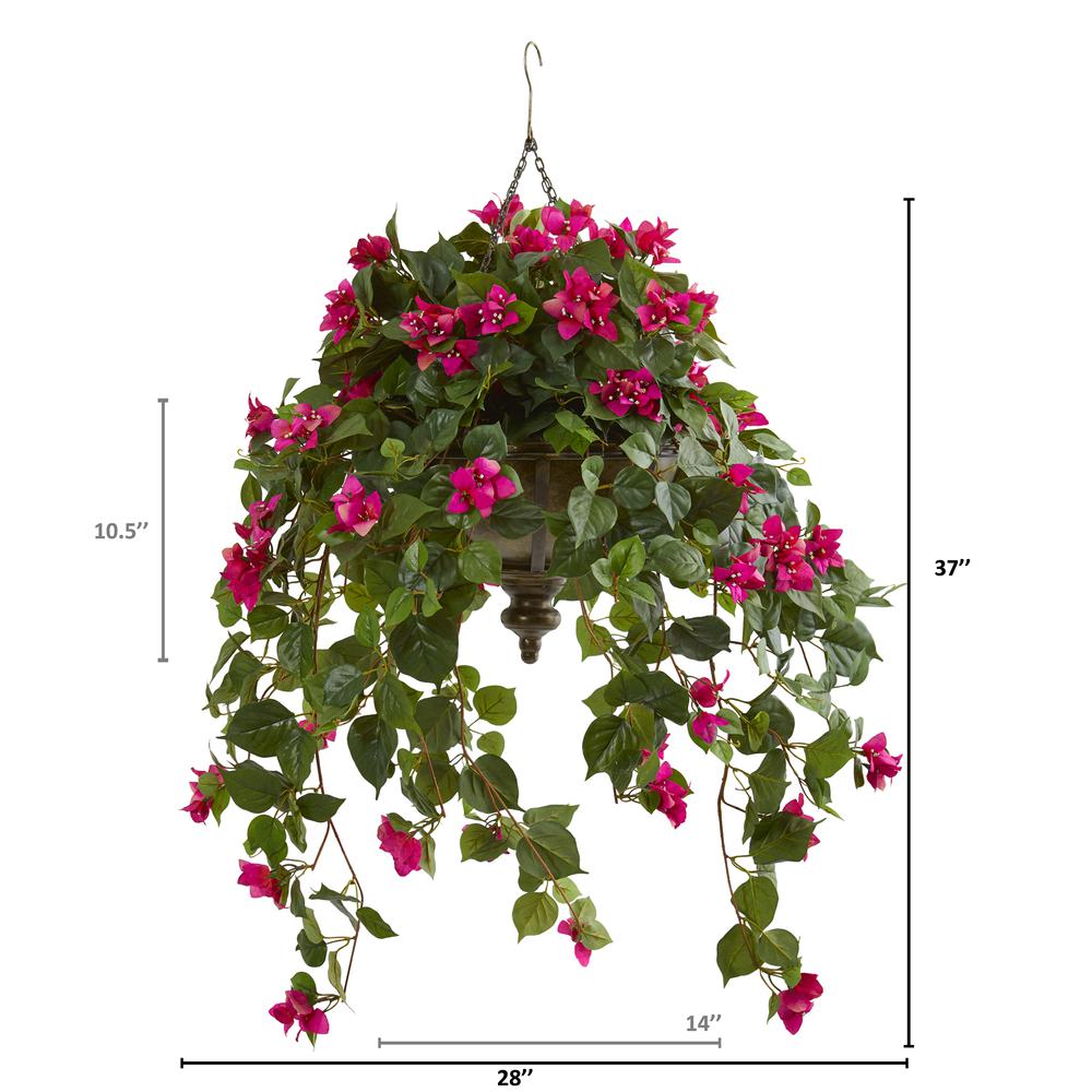 37in. Bougainvillea Artificial Plant in Hanging Metal Bowl. Picture 4
