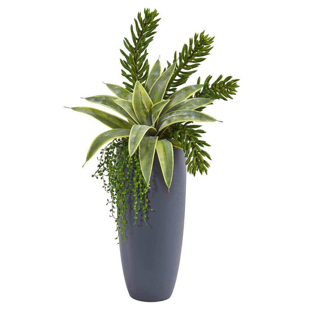 33in. Sansevieria and Succulent Artificial Plant in Gray Planter. Picture 1