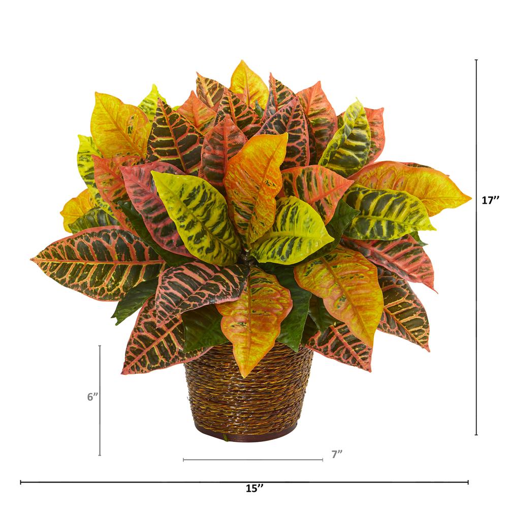 17in. Garden Croton Artificial Plant in Basket (Real Touch). Picture 4