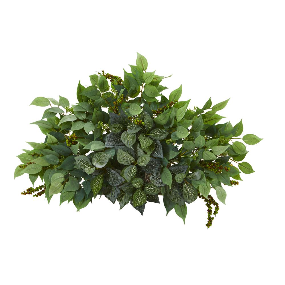 20in. Mixed Ficus and Fittonia Artificial Ledge Plant. Picture 1