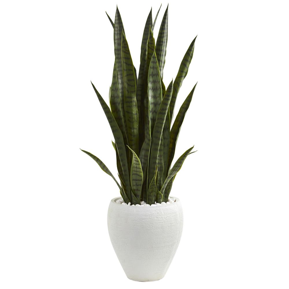 3.5ft. Sansevieria Artificial Plant in White Planter. Picture 1