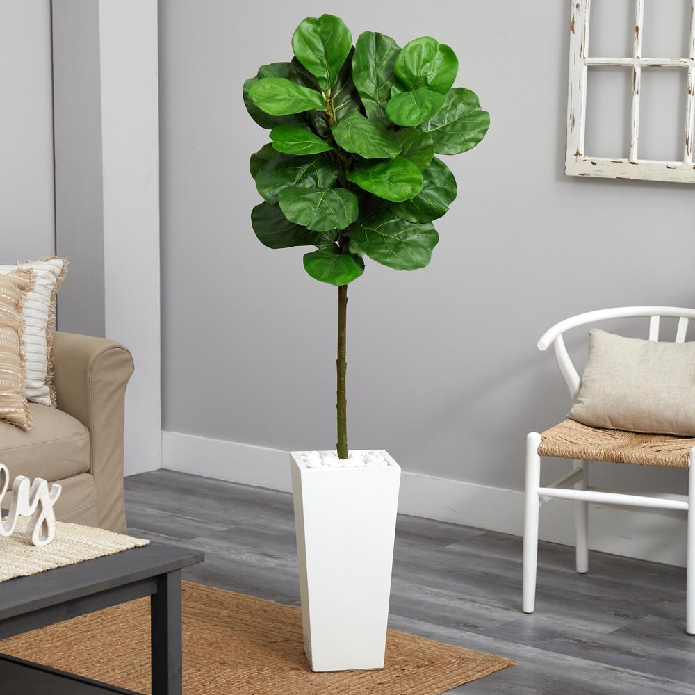 5.5ft. Fiddle Leaf Artificial Tree in White Tower Planter. Picture 2