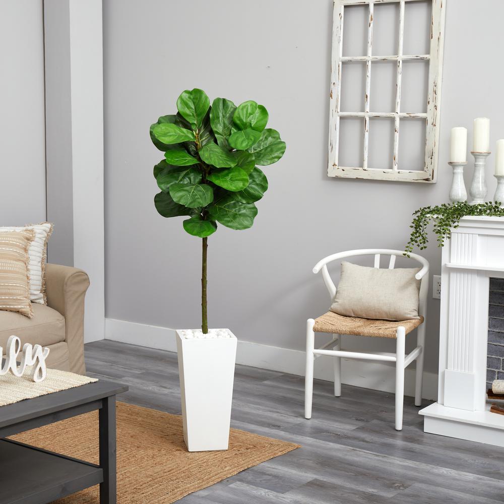5.5ft. Fiddle Leaf Artificial Tree in White Tower Planter. Picture 3