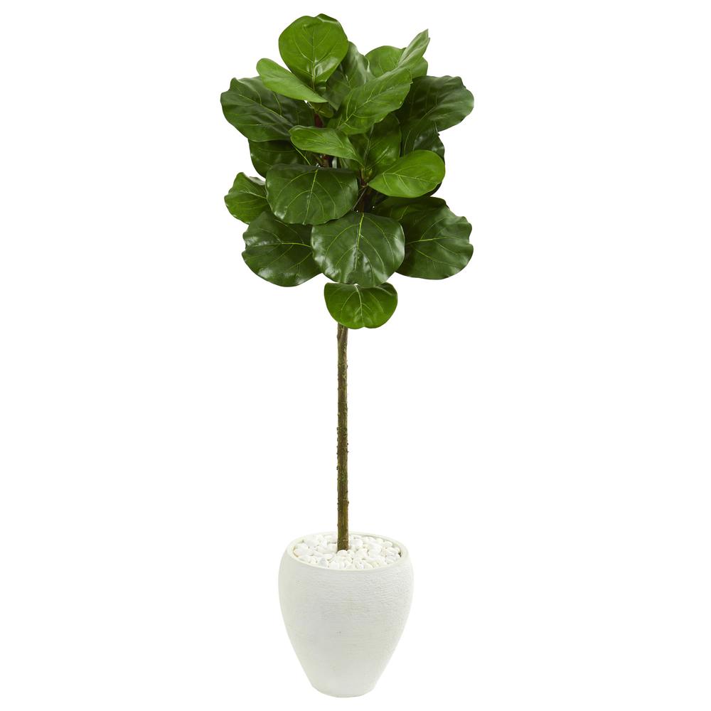 5ft. Fiddle Leaf Artificial Tree in White Planter. Picture 1