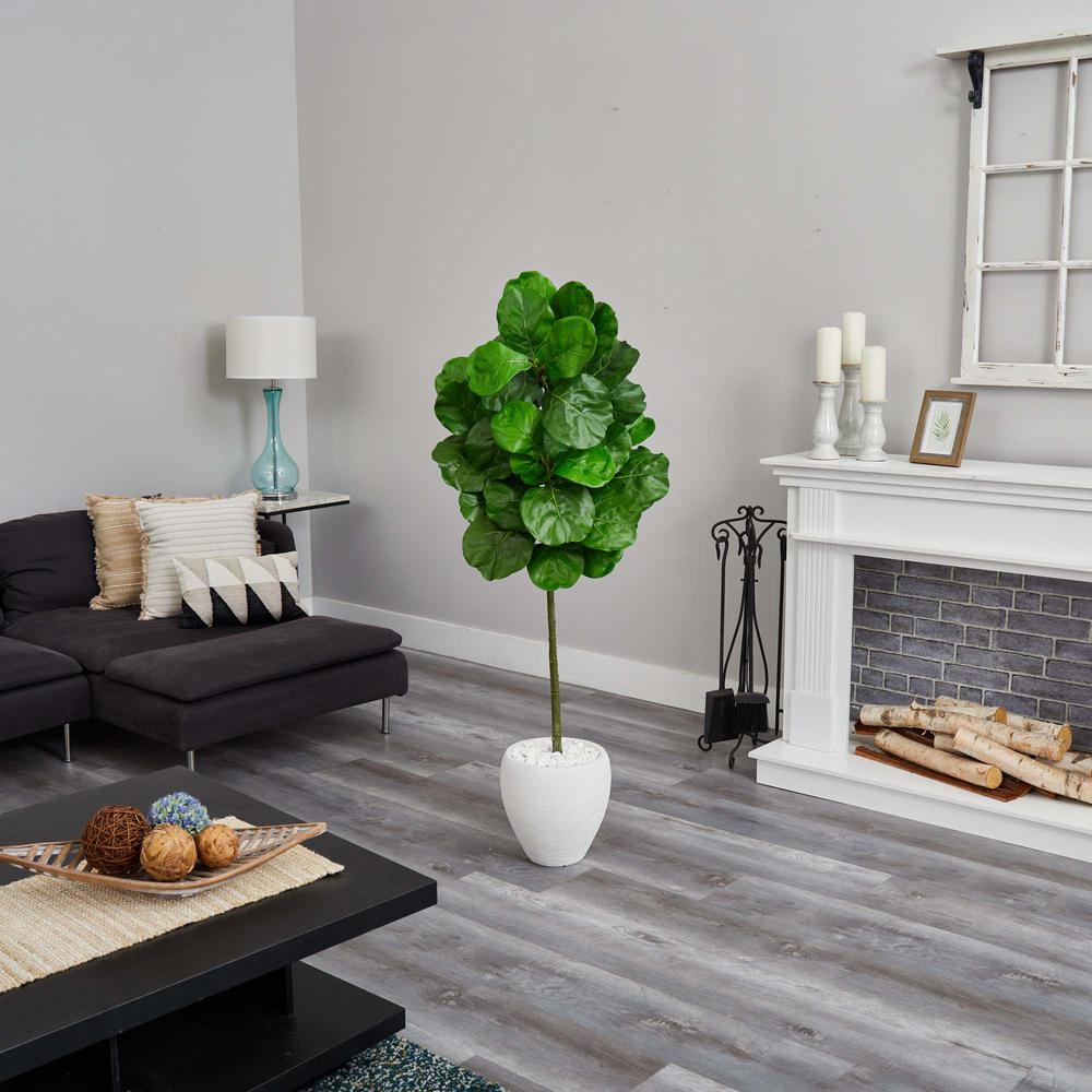 5ft. Fiddle Leaf Artificial Tree in White Planter. Picture 2