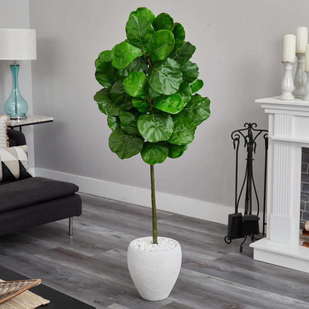 5ft. Fiddle Leaf Artificial Tree in White Planter. Picture 5