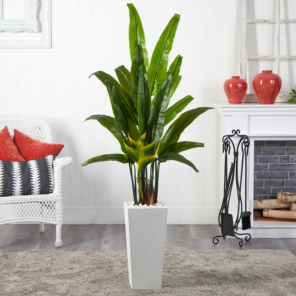 69in. Travelers Palm Artificial Tree in White Tower Planter. Picture 3