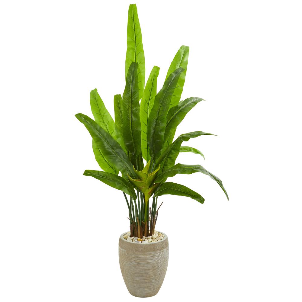 64in. Travelers Palm Artificial Tree in Sand Colored Planter. Picture 1