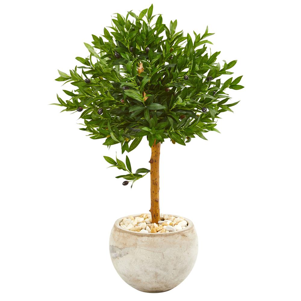 38in. Olive Topiary Artificial Tree in Bowl Planter UV Resistant (Indoor/Outdoor). Picture 1