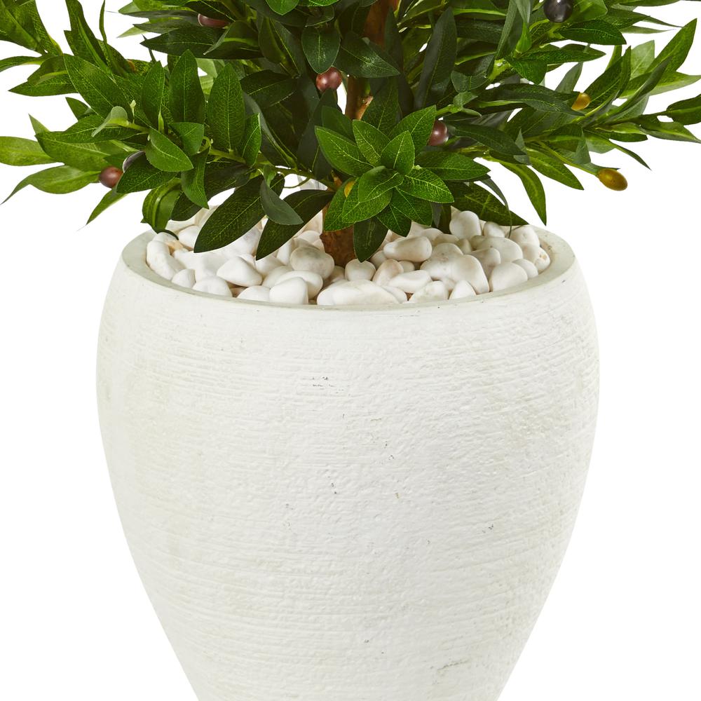 3.5ft. Olive Cone Topiary Artificial Tree in White Planter UV Resistant (Indoor/Outdoor). Picture 2